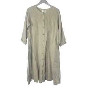 Flax by Jeanne Engelhart Tan Button Front Linen Dress